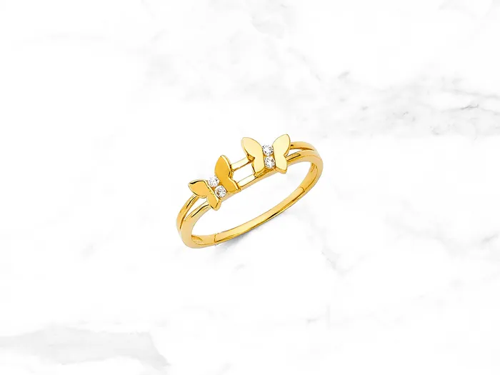 My Jewelry Plaza Rings 14K Gold 2Line Butterfly Duo Ring Real 14K Yellow Gold Butterfly Ring CZ Ring Dainty Double Butterfly Ring Petite Butterfly Ring