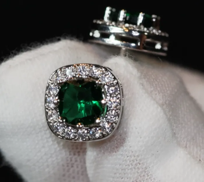 My Store Earrings Green diamond ear studs