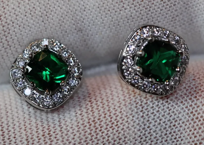 My Store Earrings Green diamond ear studs