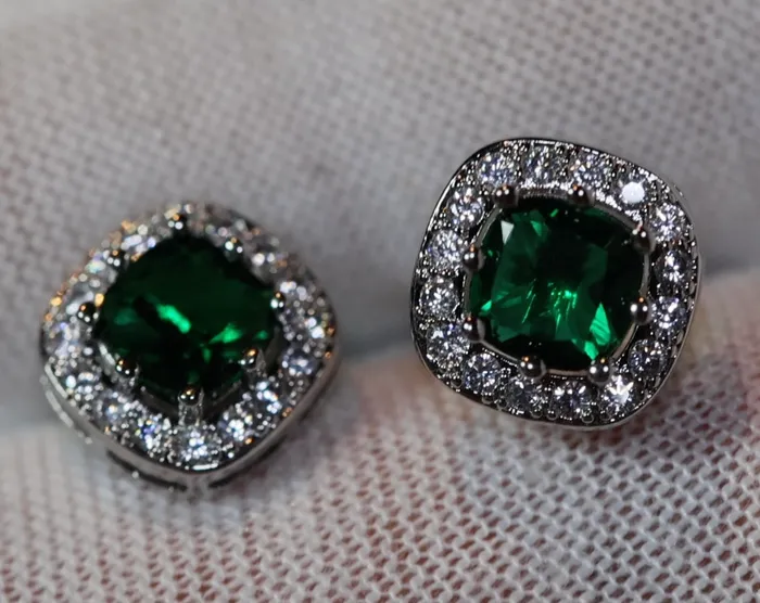 My Store Earrings Green diamond ear studs