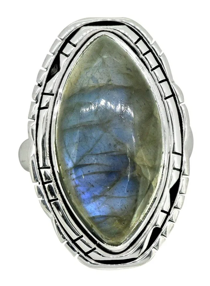 Natural Blue Fire Labradorite Solid 925 Sterling Silver Ring Jewelry YoTreasure Rings