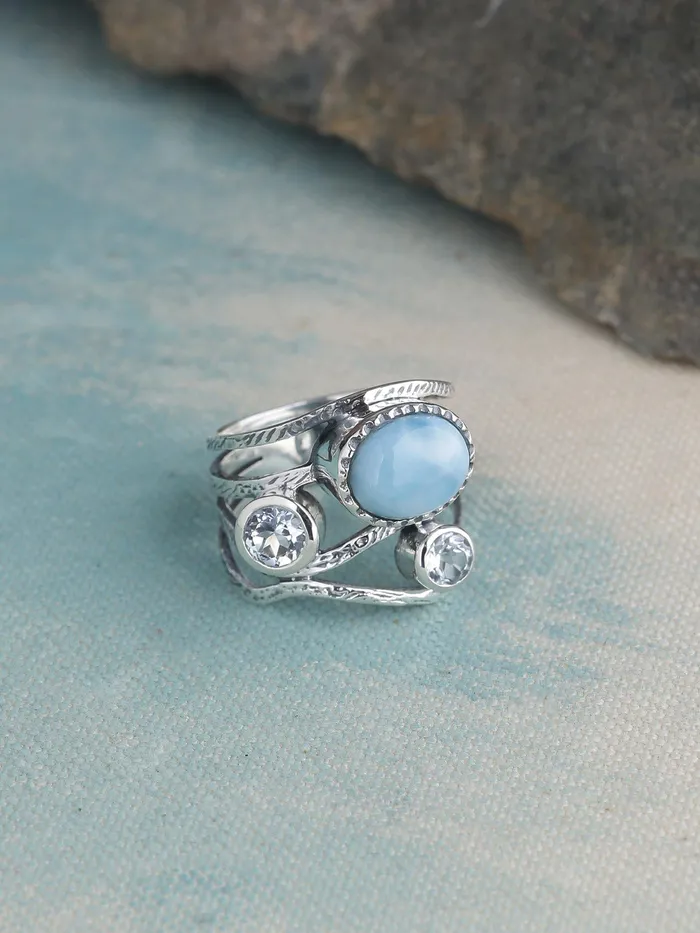 Natural Larimar Blue Topaz Solid 925 Sterling Silver Designer Bypass Ring Jewelry YoTreasure Rings Natural Larimar Blue Topaz Solid 925 Sterling Silver Designer Bypass Ring Jewelry YoTreasure Rings