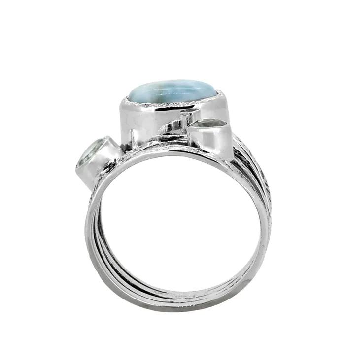 Natural Larimar Blue Topaz Solid 925 Sterling Silver Designer Bypass Ring Jewelry YoTreasure Rings