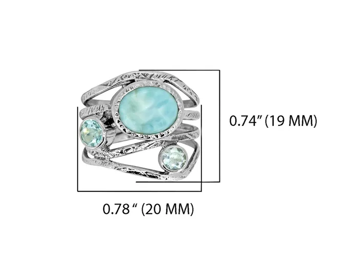 Natural Larimar Blue Topaz Solid 925 Sterling Silver Designer Bypass Ring Jewelry YoTreasure Rings