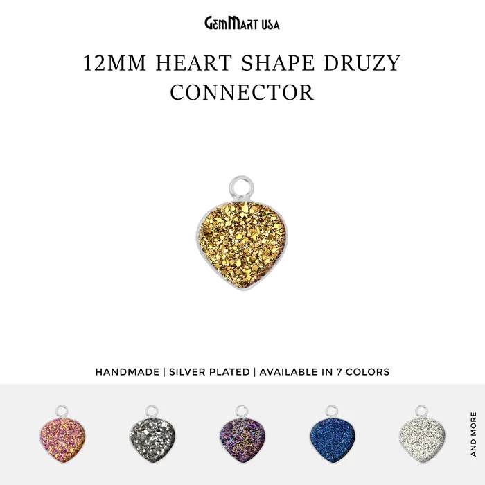 Natural Titanium Druzy 12mm Silver Single Bail Heart Bezel Connector GemMartUSA Necklaces Natural Titanium Druzy 12mm Silver Single Bail Heart Bezel Connector GemMartUSA Necklaces