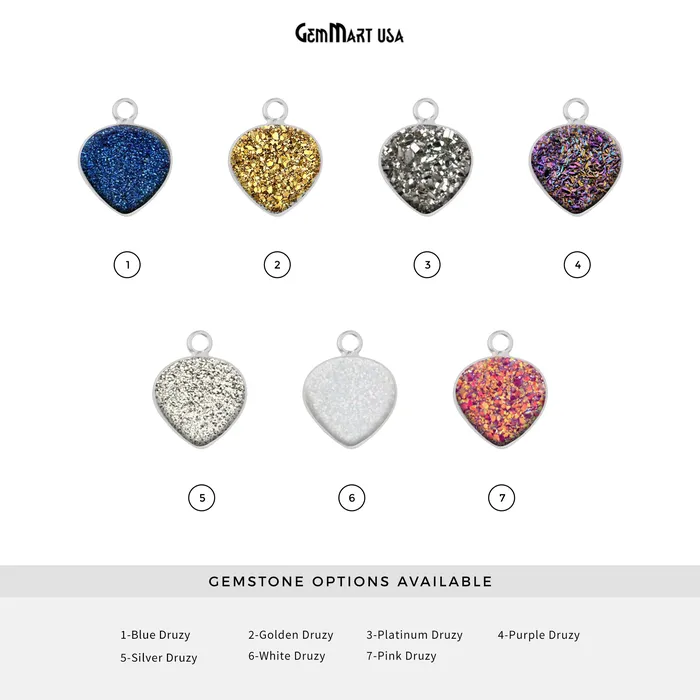 Natural Titanium Druzy 12mm Silver Single Bail Heart Bezel Connector GemMartUSA Necklaces