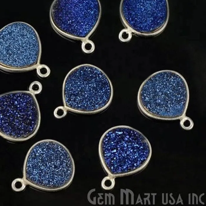 Natural Titanium Druzy 12mm Silver Single Bail Heart Bezel Connector GemMartUSA Necklaces