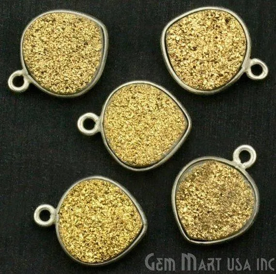 Natural Titanium Druzy 12mm Silver Single Bail Heart Bezel Connector GemMartUSA Necklaces