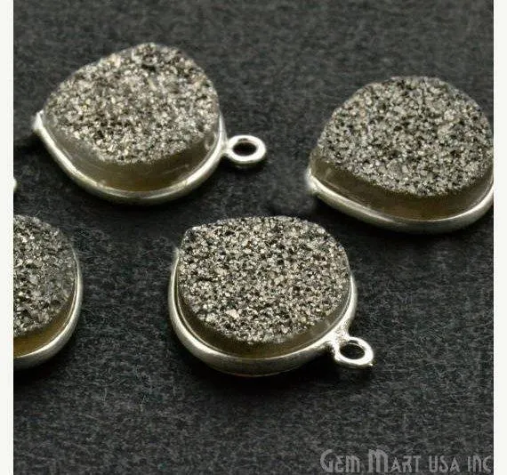 Natural Titanium Druzy 12mm Silver Single Bail Heart Bezel Connector GemMartUSA Necklaces