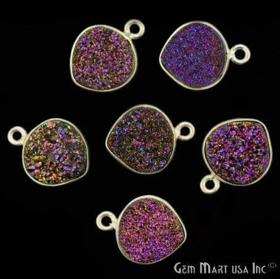 Natural Titanium Druzy 12mm Silver Single Bail Heart Bezel Connector GemMartUSA Necklaces