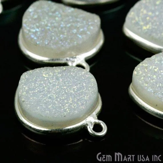 Natural Titanium Druzy 12mm Silver Single Bail Heart Bezel Connector GemMartUSA Necklaces