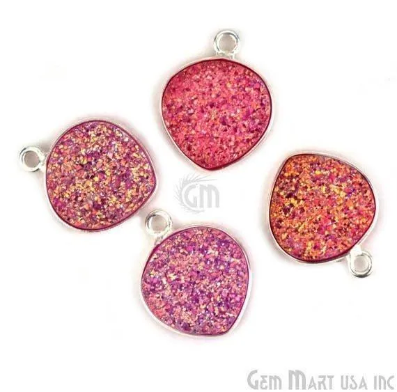 Natural Titanium Druzy 12mm Silver Single Bail Heart Bezel Connector GemMartUSA Necklaces