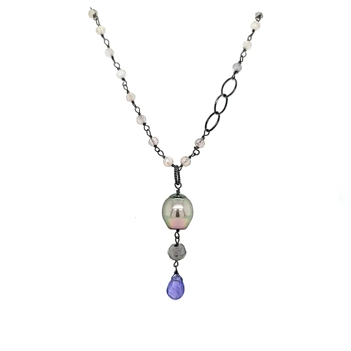 Necklaces AVF AVF Oxidized Tahitian Pearl Tanzanite Labradorite Necklace SI2797 Necklaces AVF AVF Oxidized Tahitian Pearl Tanzanite Labradorite Necklace SI2797