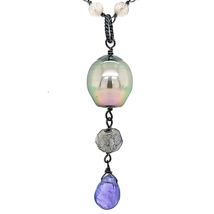 Necklaces AVF AVF Oxidized Tahitian Pearl Tanzanite Labradorite Necklace SI2797 Necklaces AVF AVF Oxidized Tahitian Pearl Tanzanite Labradorite Necklace SI2797
