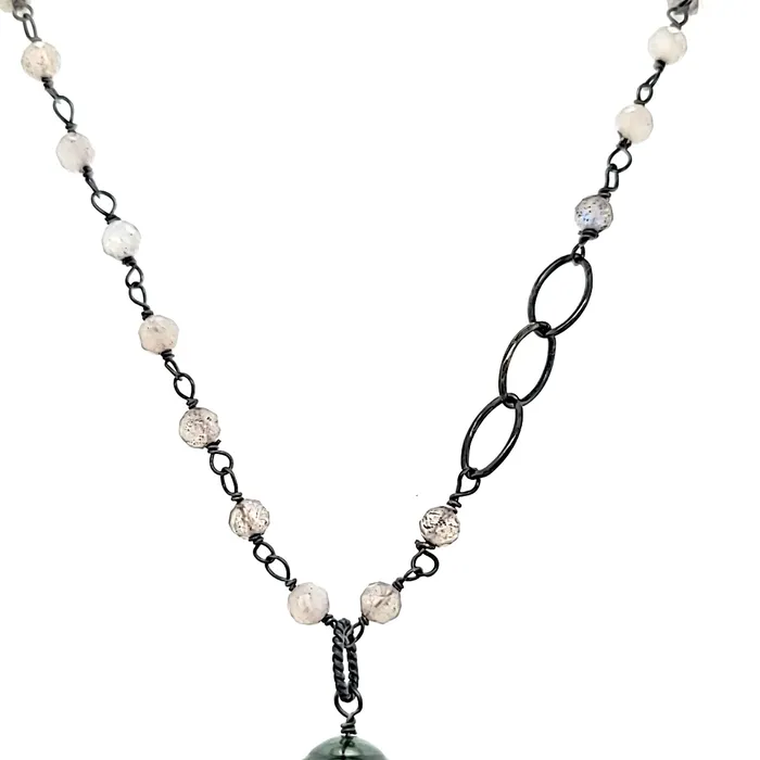 Necklaces AVF AVF Oxidized Tahitian Pearl Tanzanite Labradorite Necklace SI2797 Necklaces AVF AVF Oxidized Tahitian Pearl Tanzanite Labradorite Necklace SI2797