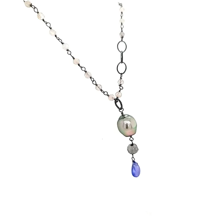 Necklaces AVF AVF Oxidized Tahitian Pearl Tanzanite Labradorite Necklace SI2797 Necklaces AVF AVF Oxidized Tahitian Pearl Tanzanite Labradorite Necklace SI2797