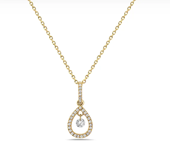 Necklaces Bassali 14k Yellow Gold Pear Shaped Diamond Halo Suspending Diamond Dangle Necklace I7526 Necklaces Bassali 14k Yellow Gold Pear Shaped Diamond Halo Suspending Diamond Dangle Necklace I7526