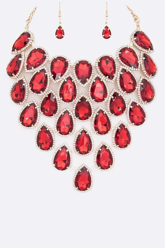 Necklaces Crystal Teardrop Statement Bib Necklace Set LA Jewelry Plaza