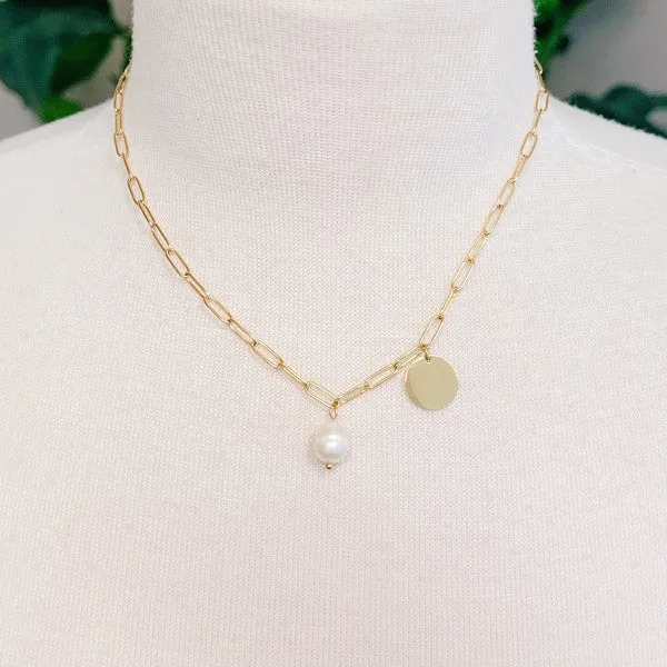 Necklaces Ellison and Young Pearl And Disc Chain Necklace