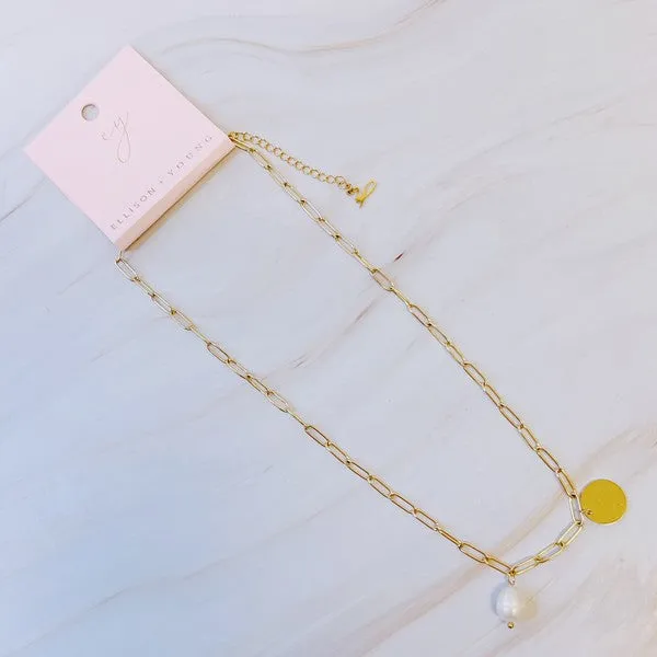 Necklaces Ellison and Young Pearl And Disc Chain Necklace