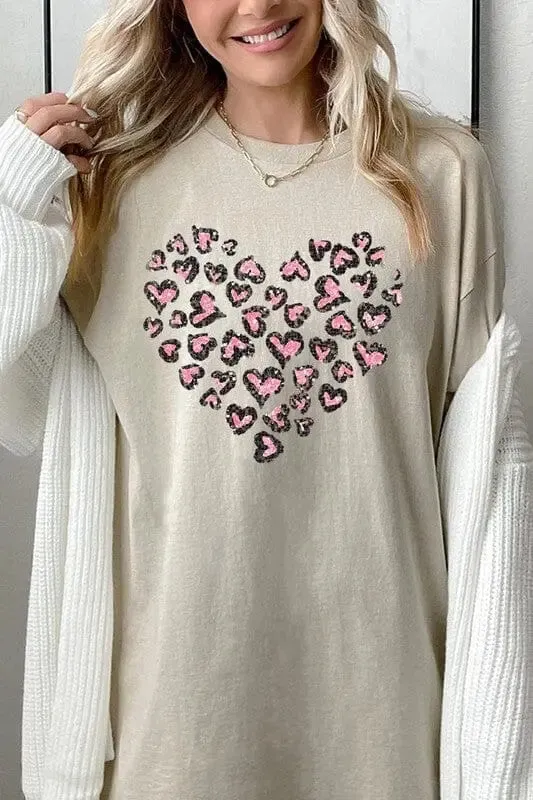 Necklaces Faux Sequins Leopard Heart Graphic Tee Poet Street Boutique