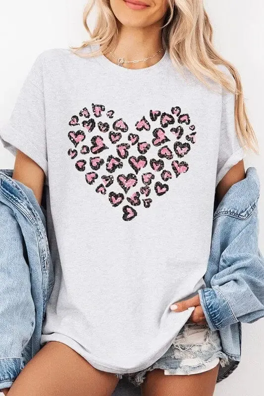 Necklaces Faux Sequins Leopard Heart Graphic Tee Poet Street Boutique
