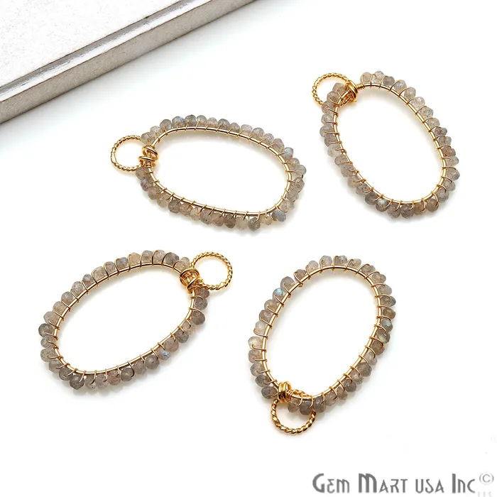 Necklaces GemmartUSA DIY Gemstone Beaded Wire Wrapped 39x25mm Oval Gold Pendant Connector Necklaces GemmartUSA DIY Gemstone Beaded Wire Wrapped 39x25mm Oval Gold Pendant Connector