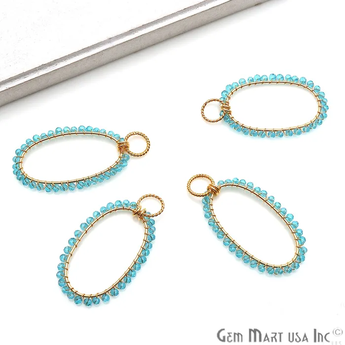 Necklaces GemmartUSA DIY Gemstone Beaded Wire Wrapped 39x25mm Oval Gold Pendant Connector Necklaces GemmartUSA DIY Gemstone Beaded Wire Wrapped 39x25mm Oval Gold Pendant Connector