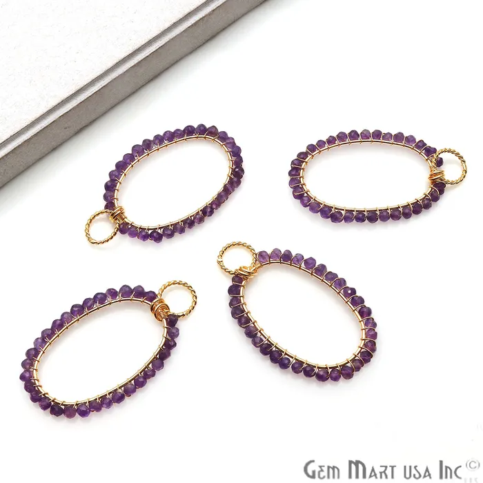 Necklaces GemmartUSA DIY Gemstone Beaded Wire Wrapped 39x25mm Oval Gold Pendant Connector Necklaces GemmartUSA DIY Gemstone Beaded Wire Wrapped 39x25mm Oval Gold Pendant Connector
