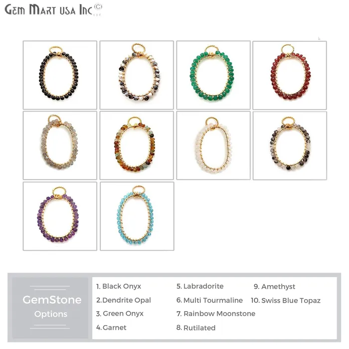 Necklaces GemmartUSA DIY Gemstone Beaded Wire Wrapped 39x25mm Oval Gold Pendant Connector Necklaces GemmartUSA DIY Gemstone Beaded Wire Wrapped 39x25mm Oval Gold Pendant Connector