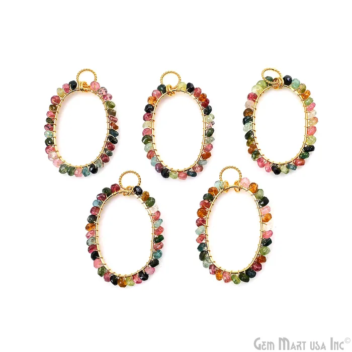 Necklaces GemmartUSA DIY Gemstone Beaded Wire Wrapped 39x25mm Oval Gold Pendant Connector Necklaces GemmartUSA DIY Gemstone Beaded Wire Wrapped 39x25mm Oval Gold Pendant Connector