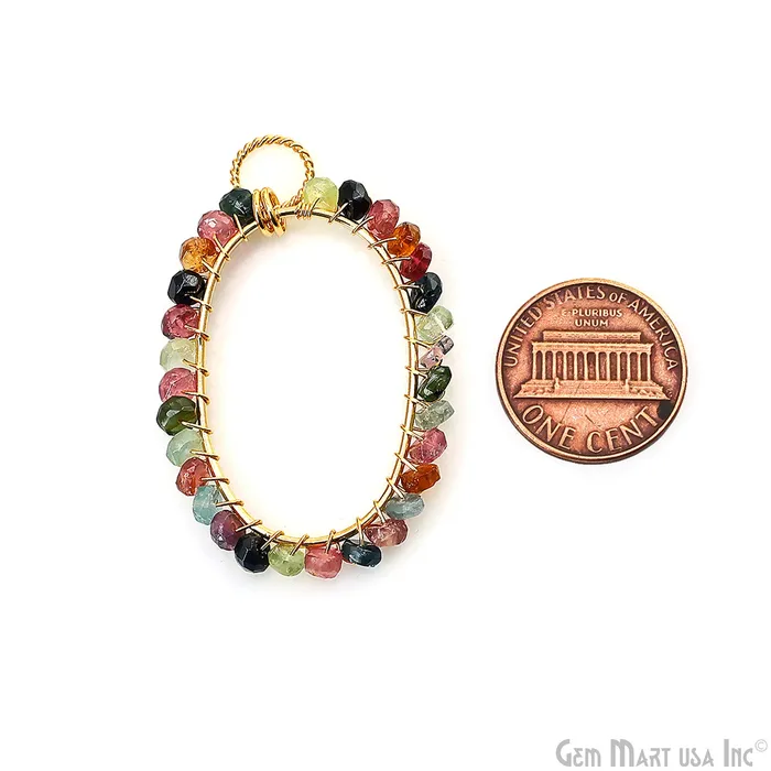 Necklaces GemmartUSA DIY Gemstone Beaded Wire Wrapped 39x25mm Oval Gold Pendant Connector Necklaces GemmartUSA DIY Gemstone Beaded Wire Wrapped 39x25mm Oval Gold Pendant Connector