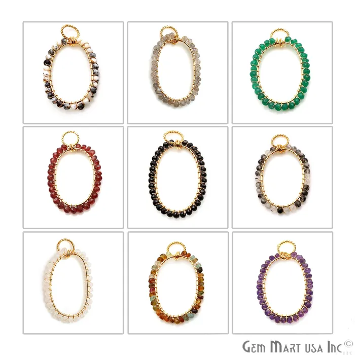Necklaces GemmartUSA DIY Gemstone Beaded Wire Wrapped 39x25mm Oval Gold Pendant Connector Necklaces GemmartUSA DIY Gemstone Beaded Wire Wrapped 39x25mm Oval Gold Pendant Connector