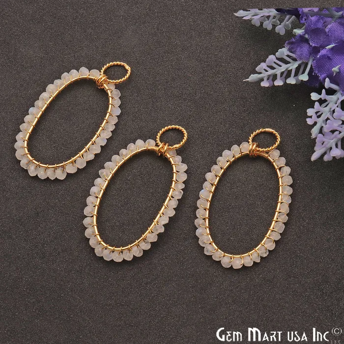 Necklaces GemmartUSA DIY Gemstone Beaded Wire Wrapped 39x25mm Oval Gold Pendant Connector Necklaces GemmartUSA DIY Gemstone Beaded Wire Wrapped 39x25mm Oval Gold Pendant Connector