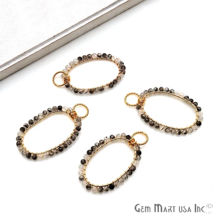 Necklaces GemmartUSA DIY Gemstone Beaded Wire Wrapped 39x25mm Oval Gold Pendant Connector Necklaces GemmartUSA DIY Gemstone Beaded Wire Wrapped 39x25mm Oval Gold Pendant Connector