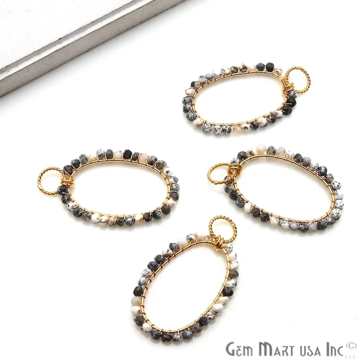 Necklaces GemmartUSA DIY Gemstone Beaded Wire Wrapped 39x25mm Oval Gold Pendant Connector Necklaces GemmartUSA DIY Gemstone Beaded Wire Wrapped 39x25mm Oval Gold Pendant Connector