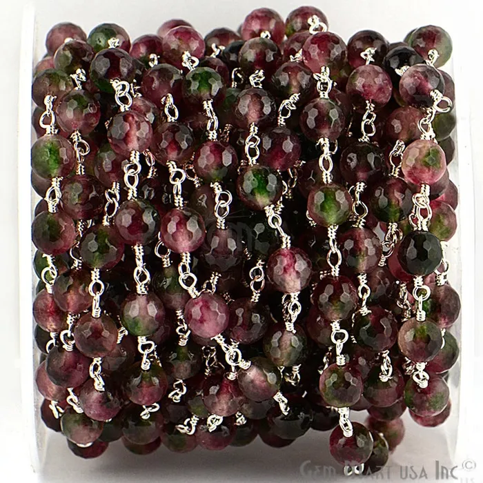 Necklaces GemmartUSA Purple Malaysia Jade Faceted Beads 8mm Silver Plated Wire Wrapped Rosary Chain Necklaces GemmartUSA Purple Malaysia Jade Faceted Beads 8mm Silver Plated Wire Wrapped Rosary Chain