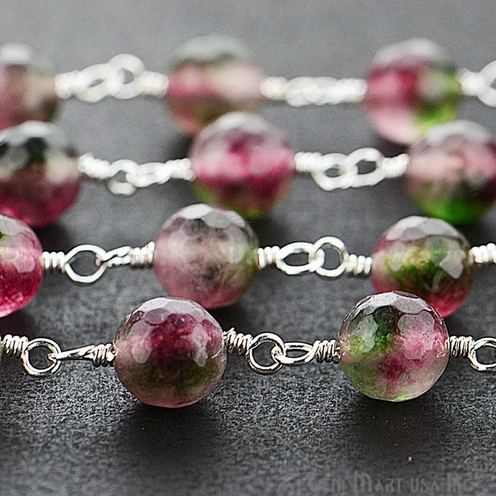 Necklaces GemmartUSA Purple Malaysia Jade Faceted Beads 8mm Silver Plated Wire Wrapped Rosary Chain Necklaces GemmartUSA Purple Malaysia Jade Faceted Beads 8mm Silver Plated Wire Wrapped Rosary Chain