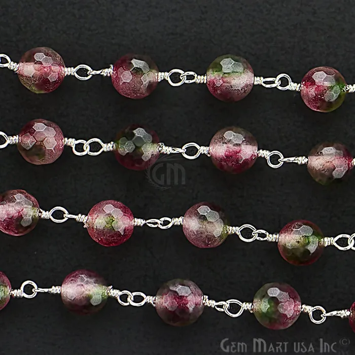 Necklaces GemmartUSA Purple Malaysia Jade Faceted Beads 8mm Silver Plated Wire Wrapped Rosary Chain Necklaces GemmartUSA Purple Malaysia Jade Faceted Beads 8mm Silver Plated Wire Wrapped Rosary Chain