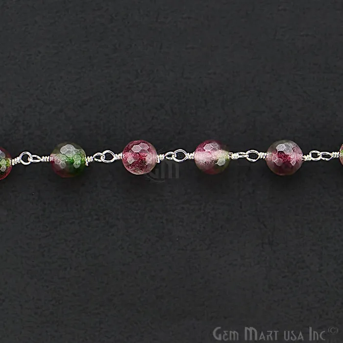 Necklaces GemmartUSA Purple Malaysia Jade Faceted Beads 8mm Silver Plated Wire Wrapped Rosary Chain Necklaces GemmartUSA Purple Malaysia Jade Faceted Beads 8mm Silver Plated Wire Wrapped Rosary Chain