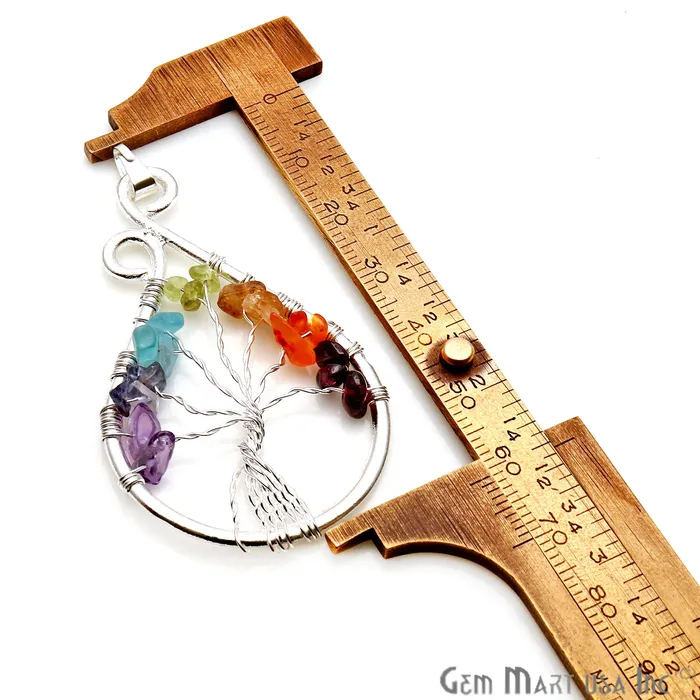 Necklaces GemmartUSA Tree of Life Multi Color Silver Wire Wrapped 57x33mm Pears Chakra Pendant Necklaces GemmartUSA Tree of Life Multi Color Silver Wire Wrapped 57x33mm Pears Chakra Pendant