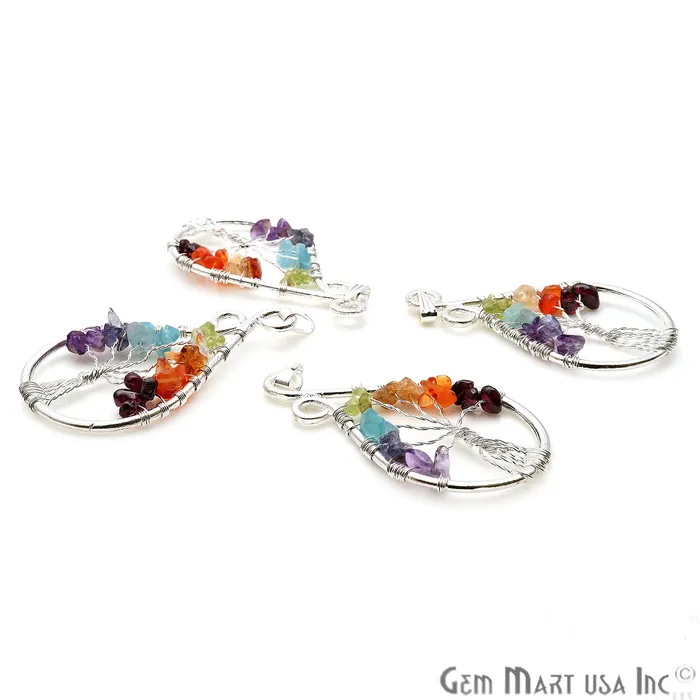 Necklaces GemmartUSA Tree of Life Multi Color Silver Wire Wrapped 57x33mm Pears Chakra Pendant Necklaces GemmartUSA Tree of Life Multi Color Silver Wire Wrapped 57x33mm Pears Chakra Pendant