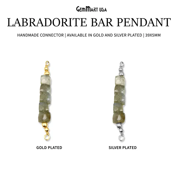 Necklaces Labradorite Bar Pendant 39x5mm Line Necklace Connector Wire Wrapped GemmartUSA Necklaces Labradorite Bar Pendant 39x5mm Line Necklace Connector Wire Wrapped GemmartUSA