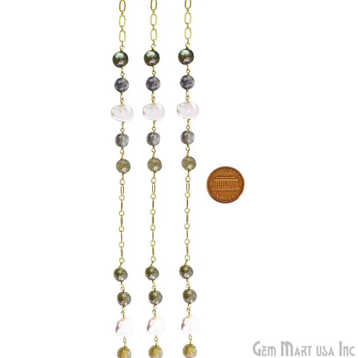 Necklaces Labradorite Pearl Round Beads Gold Plated Finding Rosary Chain GemMartUSA