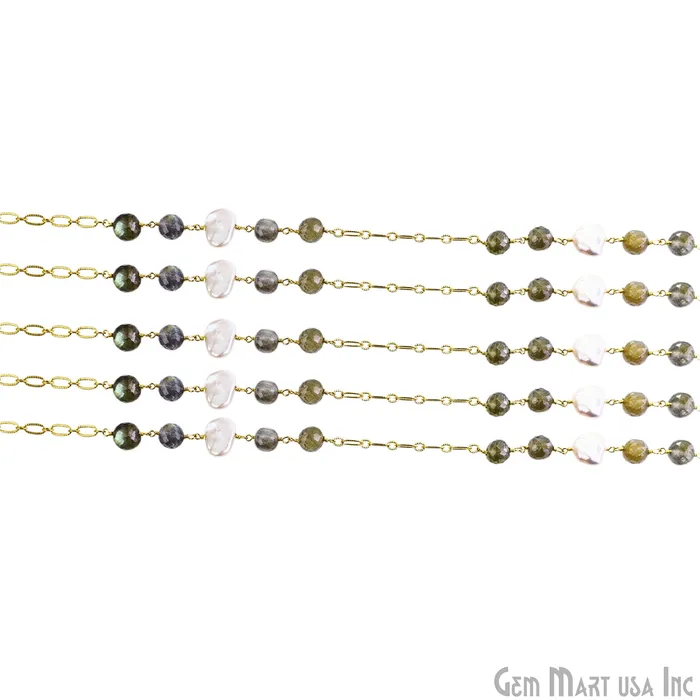 Necklaces Labradorite Pearl Round Beads Gold Plated Finding Rosary Chain GemMartUSA