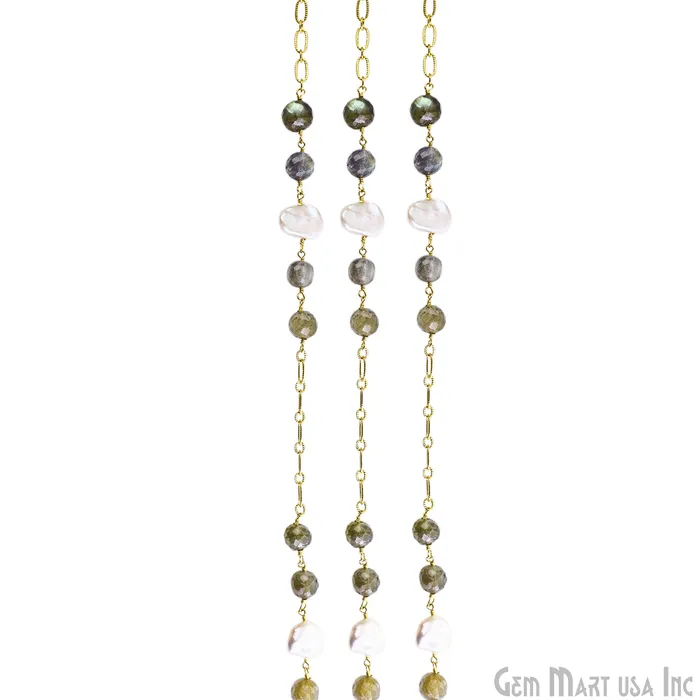 Necklaces Labradorite Pearl Round Beads Gold Plated Finding Rosary Chain GemMartUSA