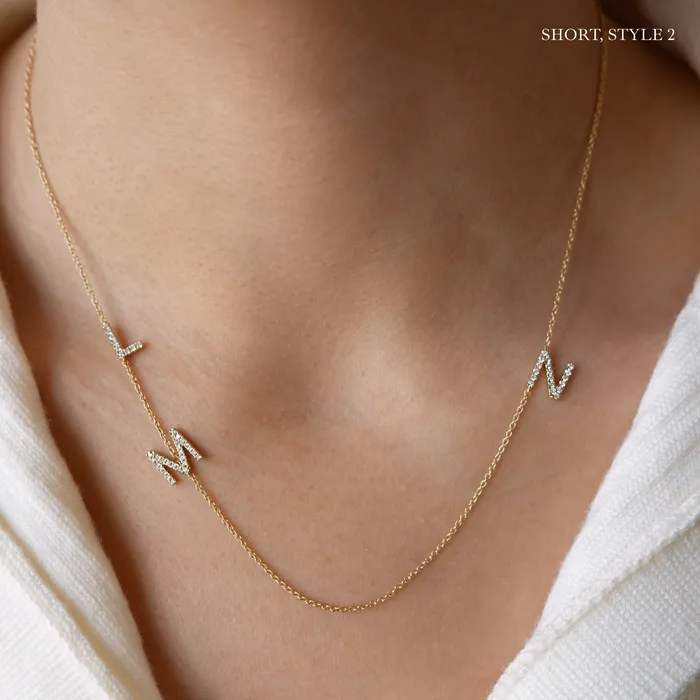 Necklaces LEO MATHILD BIG TRIPLE DIAMOND INITIAL NECKLACE