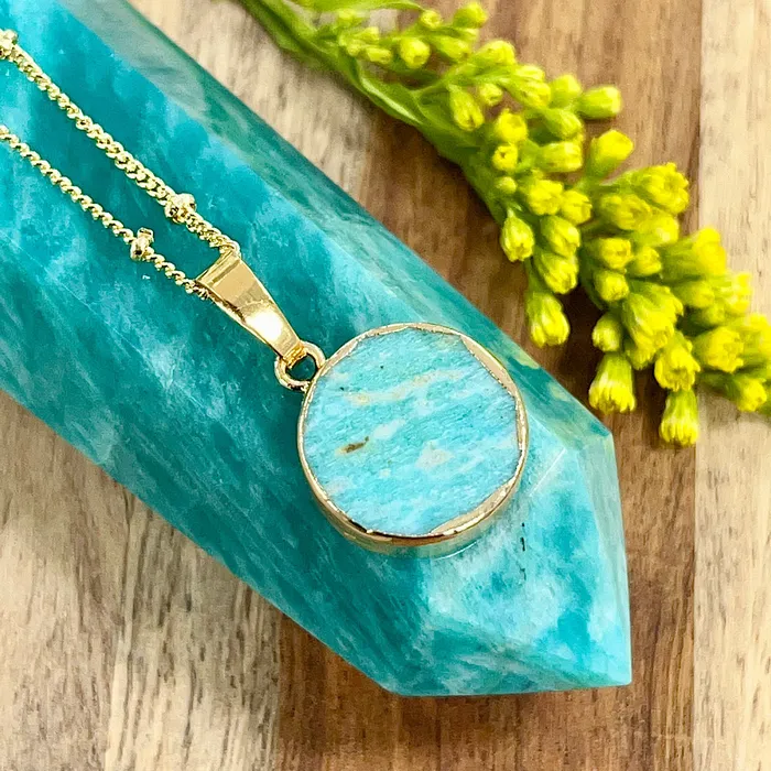 Necklaces Lily Rose Jewelry Peruvian Amazonite Freedom Clarity Thick Circle Pendant 18 Gold Necklace Necklaces Lily Rose Jewelry Peruvian Amazonite Freedom Clarity Thick Circle Pendant 18 Gold Necklace