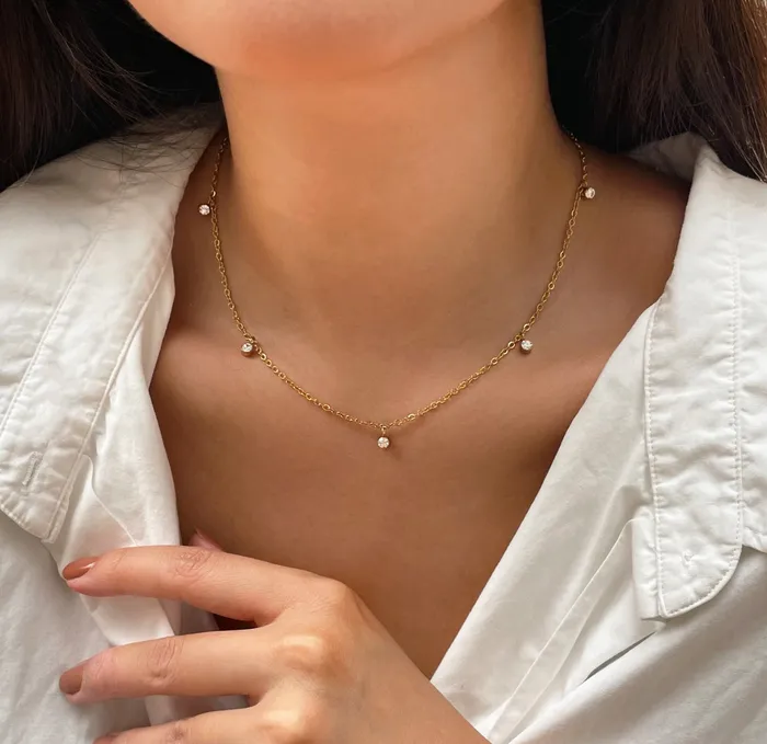 Necklaces Mai Dsire LYDIA GOLD DIAMOND STATION NECKLACE