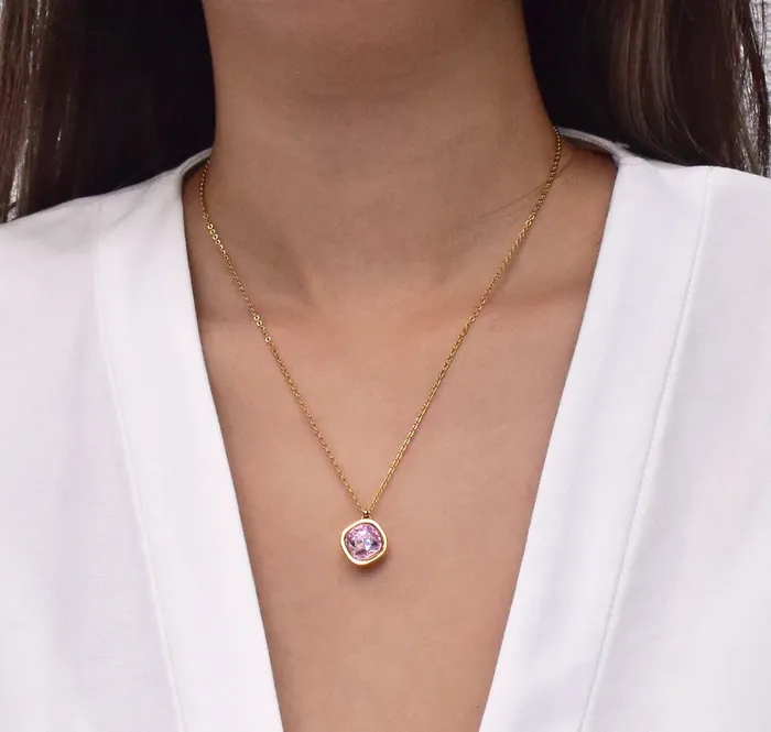 Necklaces Mai Dsire PINK AMETHYST BIRTHSTONE PENDANT FEBRUARY SAMPLE